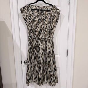 Brown Satin Print Midi Dress